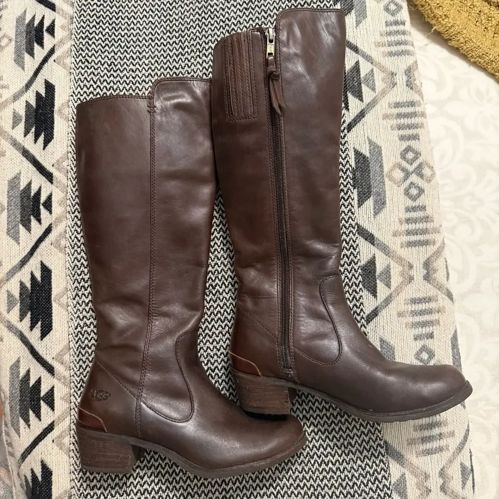 UGG Cierra Tall Lodge Brown Leather Riding Boots